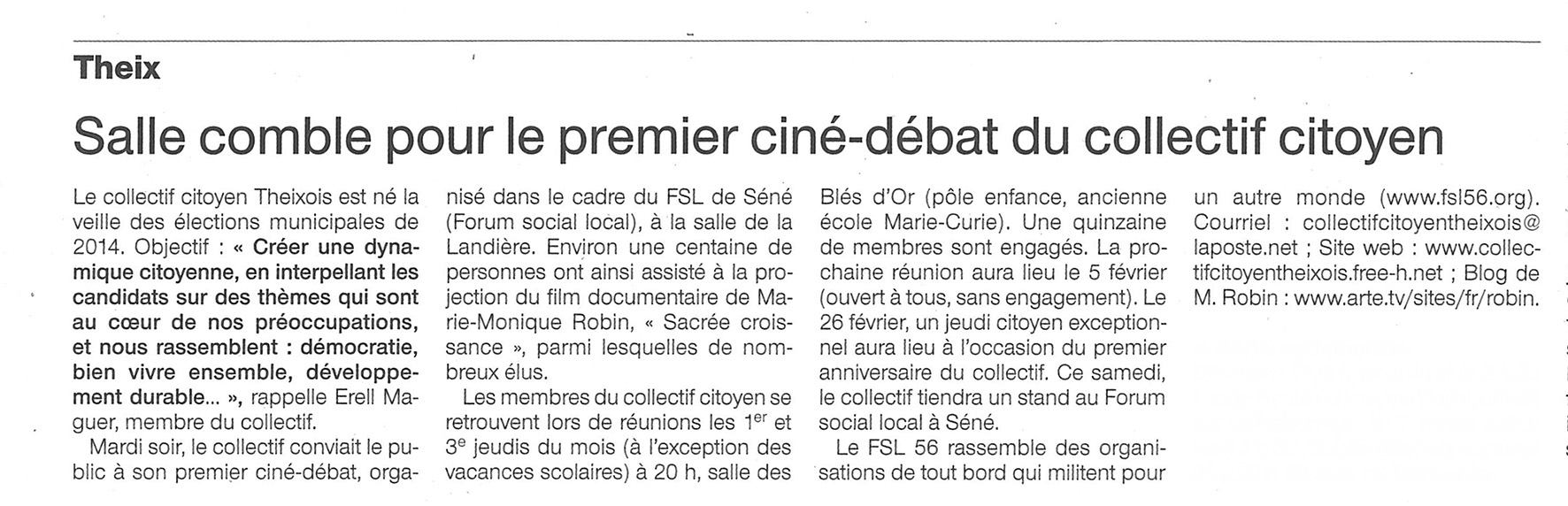 2015 01 29 OuestFrance retour cinedebat